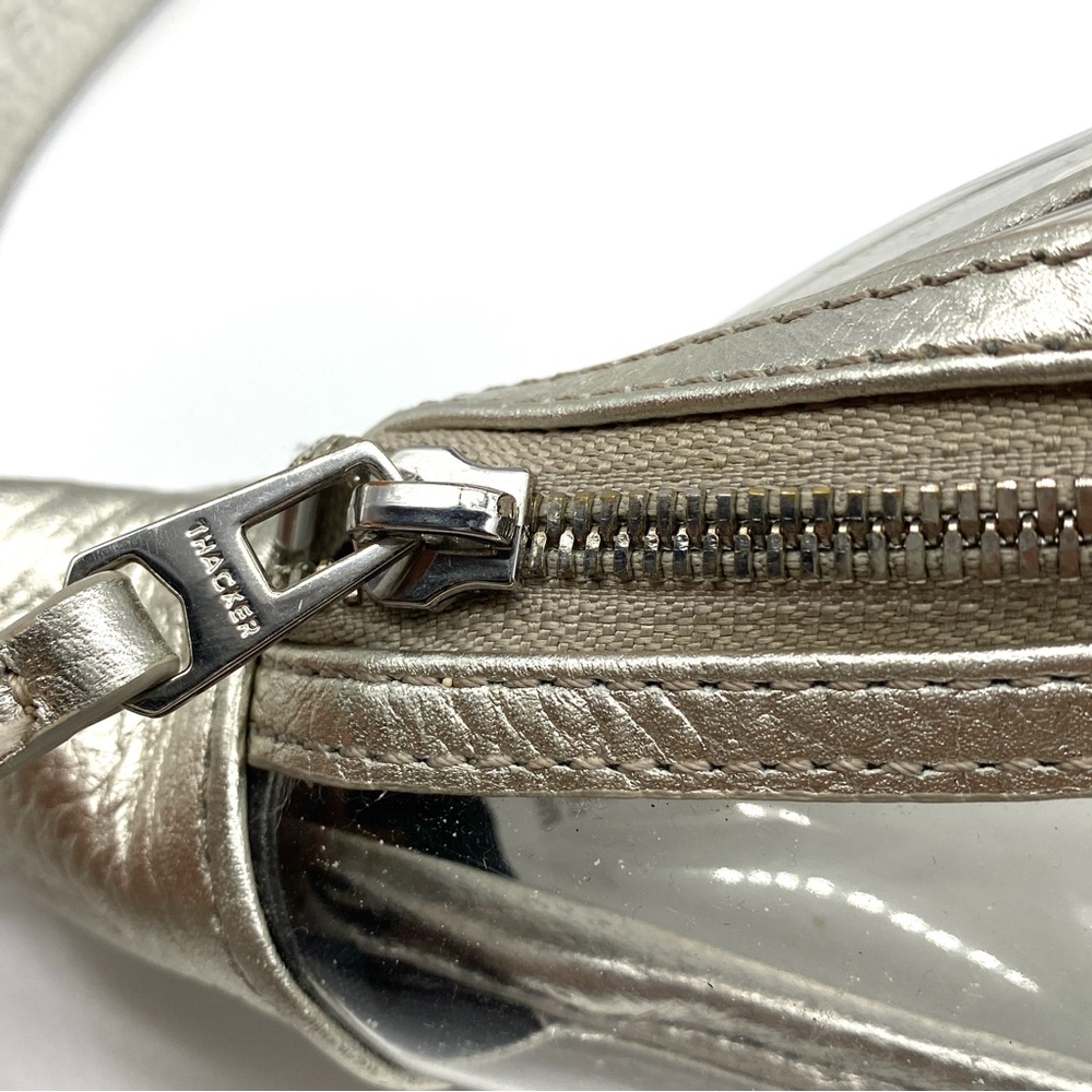 THACKER SILVER LEATHER PEEKABOO CLEAR ADJUSTABLE WAIST FANNY PACK BELT BAG - Picture 3 of 5